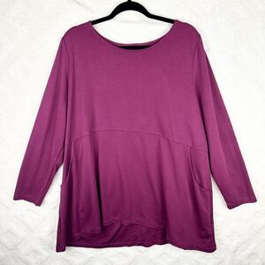Soft Surroundings Button Back Long Sleeve Tunic Size 1X Berry Wine Pockets Modal